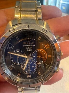 Pulsar Black Dial Chronograph Watch with Orange Accent